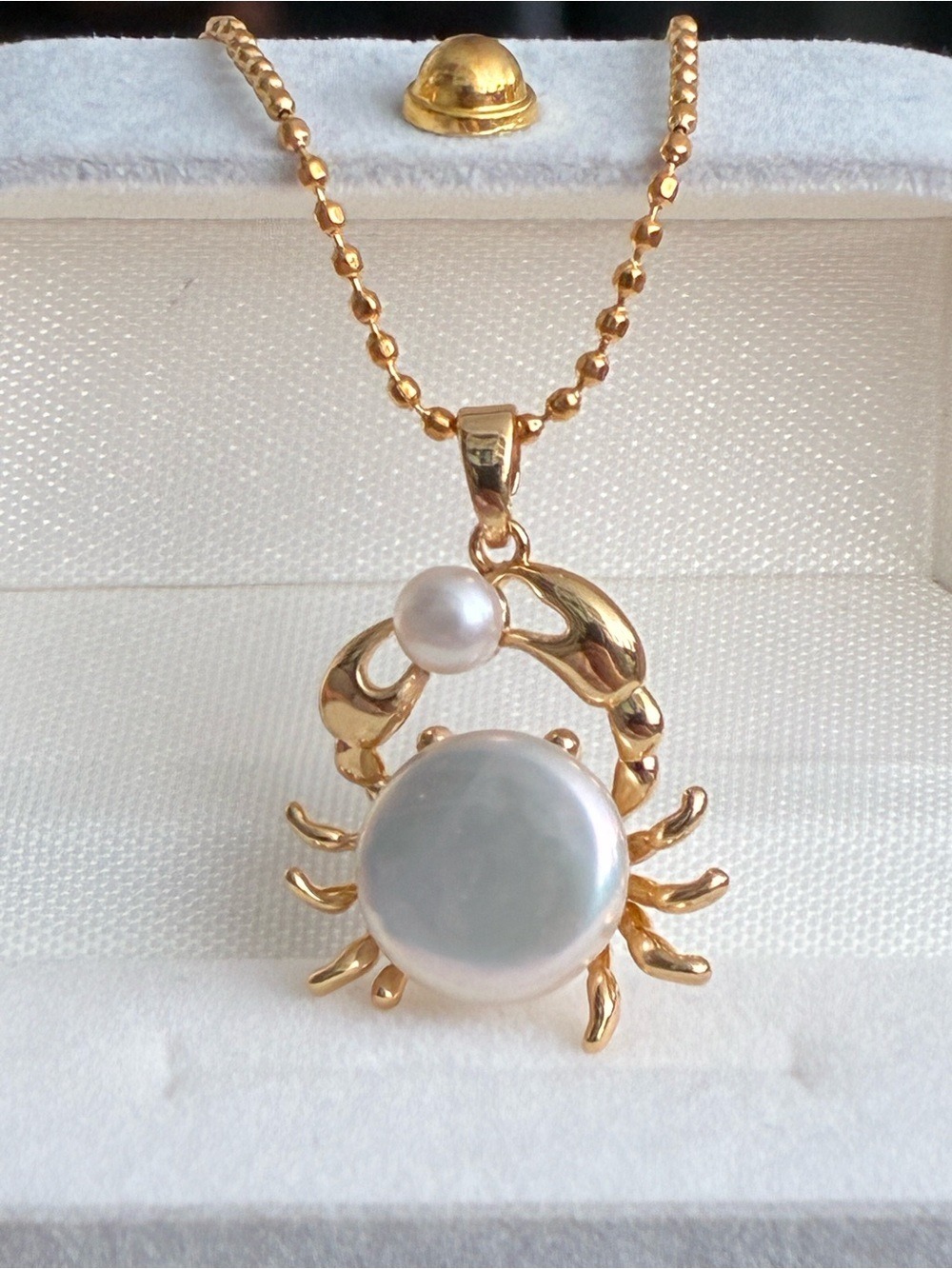 Gold-Plated Crab Pearl Necklace | Baroque Pearl Pendant | Beach Jewelry
